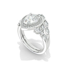 Load image into Gallery viewer, 14K White Gold 1.5 Carat Pear Moissanite Halo Twisted Engagement Ring Eternity Ring Set
