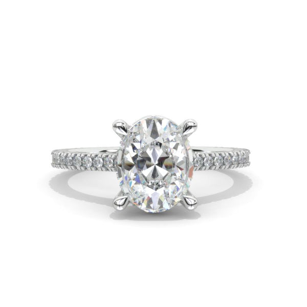 2 Carat Oval Moissanite hidden Halo Engagement Ring