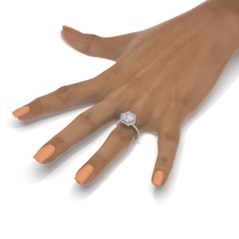 2 Carat Moissanite Diamond Round Cut Hexagon Halo White Gold Engagement  Ring