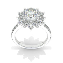 Load image into Gallery viewer, 2 Carat Round Moissanite Snowflake Halo Engagement Ring. Victorian 14K White Gold Ring
