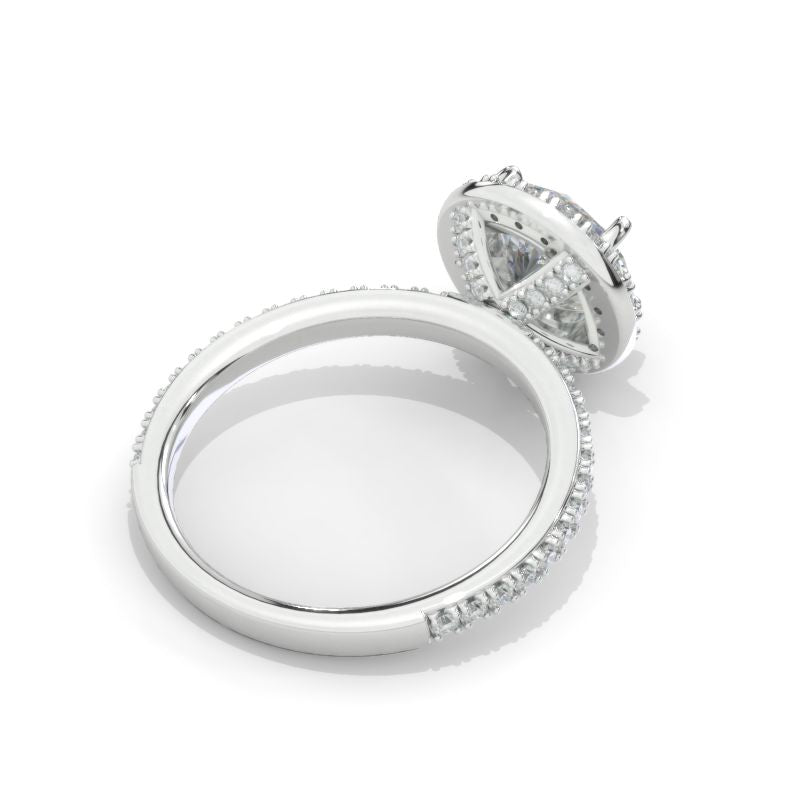 2 Carat Round Moissanite Halo Engagement Ring. Victorian 14K White Gold Ring