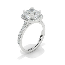Load image into Gallery viewer, 2.5 Carat Cushion Moissanite Halo Engagement Ring. Victorian 14K White Gold Ring
