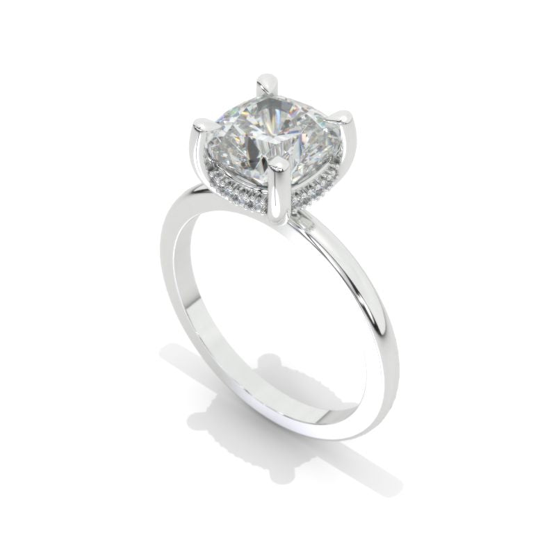 2 Carat Cushion Cut  Hidden Halo Giliarto Moissanite Diamond White Gold Engagement  Ring