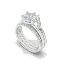 Load image into Gallery viewer, 14K White Gold 2 Carat Round  Brilliant Cut Moissanite Halo Engagement Ring, Eternity Rings Set
