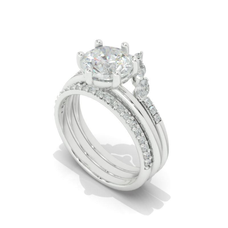 14K White Gold 2 Carat Round  Brilliant Cut Moissanite Halo Engagement Ring, Eternity Rings Set
