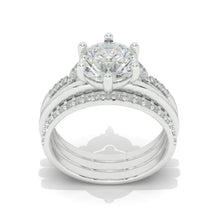 Load image into Gallery viewer, 14K White Gold 2 Carat Round  Brilliant Cut Moissanite Halo Engagement Ring, Eternity Rings Set
