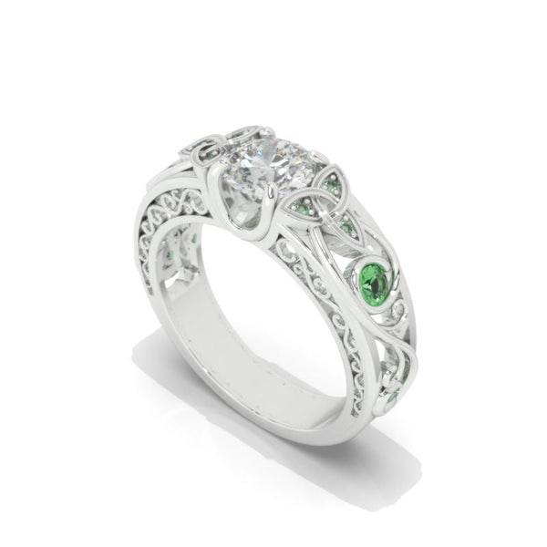 1.0 Carat Moissanite Celtic Engagement Ring 14K White Gold