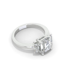 Load image into Gallery viewer, 3Ct Emerald Shaped Moissanite Gold Engagement Ring, Three Stone Moissanite Engagement Ring
