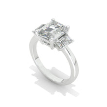 Load image into Gallery viewer, 3Ct Emerald Shaped Moissanite Gold Engagement Ring, Three Stone Moissanite Engagement Ring
