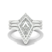 Load image into Gallery viewer, 14K White Gold 3 Carat Kite Moissanite Halo Engagement Ring, Three Rings Set
