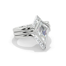 Load image into Gallery viewer, 14K White Gold 3 Carat Kite Moissanite Halo Engagement Ring, Three Rings Set
