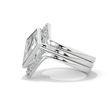 Load image into Gallery viewer, 14K White Gold 3 Carat Kite Moissanite Halo Engagement Ring, Three Rings Set
