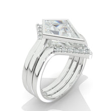Load image into Gallery viewer, 14K White Gold 3 Carat Kite Moissanite Halo Engagement Ring, Three Rings Set
