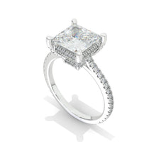Load image into Gallery viewer, 3 Carat Princess Cut Moissanite Giliarto Hidden Halo Gold Engagement Ring
