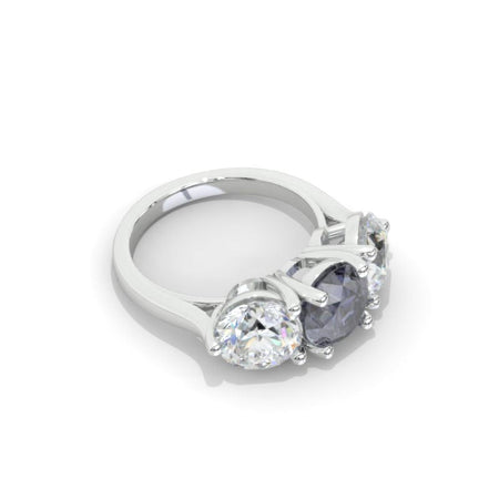 ''Courtney''  2 Carat Dark Gray Blue Moissanite Three Stones  Engagement Ring