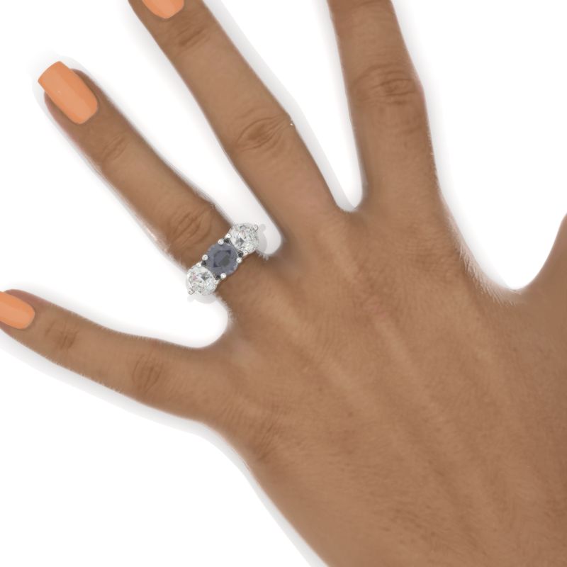 ''Courtney''  2 Carat Dark Gray Blue Moissanite Three Stones  Engagement Ring