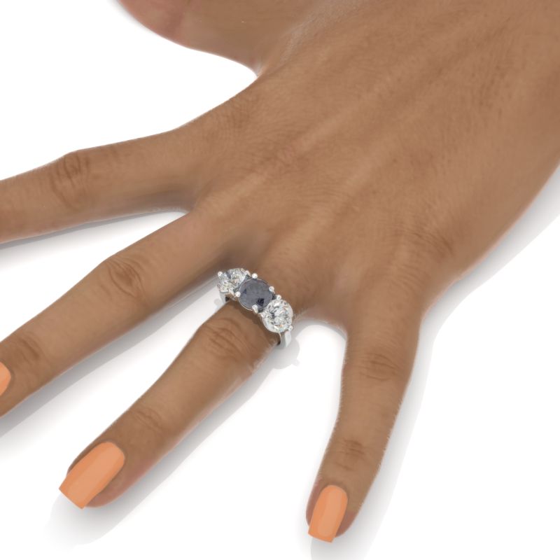 ''Courtney''  2 Carat Dark Gray Blue Moissanite Three Stones  Engagement Ring