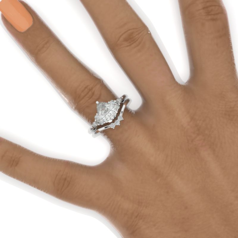 14K White Gold 1.5 Carat Pear Moissanite Engagement Ring. Eternity Ring Set