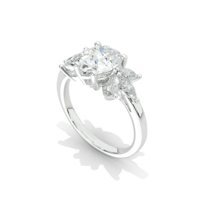 Pear Shaped Moissanite Engagement Ring. Vintage Unique Marquise Cut Cluster Engagement Ring