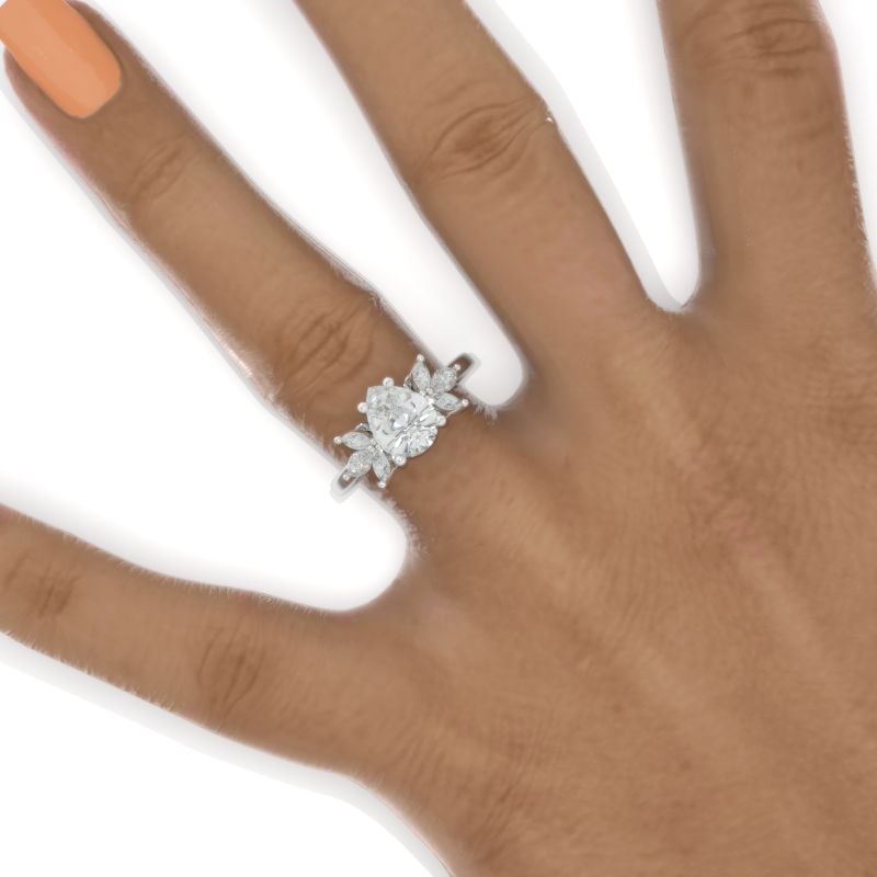 Pear Shaped Moissanite Engagement Ring. Vintage Unique Marquise Cut Cluster Engagement Ring