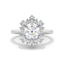 Load image into Gallery viewer, Snowflake Moissanite Ring/2.0ct Round Cut Moissanite Halo Ring/Solid 14K White Gold Ring/Art Deco Engagement Ring / Wedding Ring
