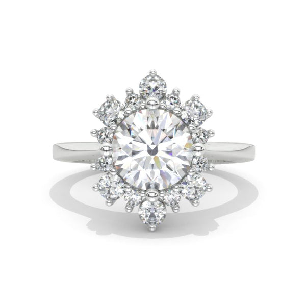 Snowflake Moissanite Ring/2.0ct Round Cut Moissanite Halo Ring/Solid 14K White Gold Ring/Art Deco Engagement Ring / Wedding Ring