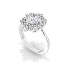 Load image into Gallery viewer, Snowflake Moissanite Ring/2.0ct Round Cut Moissanite Halo Ring/Solid 14K White Gold Ring/Art Deco Engagement Ring / Wedding Ring
