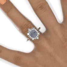 Load image into Gallery viewer, Dark Gray Snowflake Moissanite Ring/2.0ct Round Cut Moissanite Halo Ring
