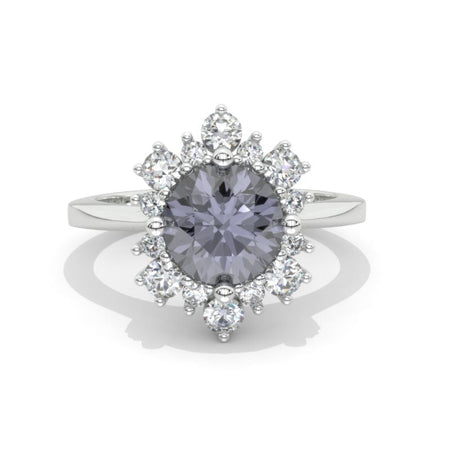 Dark Gray Snowflake Moissanite Ring/2.0ct Round Cut Moissanite Halo Ring