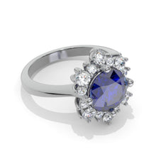 Load image into Gallery viewer, Sapphire Snowflake Moissanite Ring/2.0ct Round Cut Sapphire Moissanite Halo Ring
