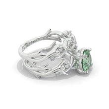 Load image into Gallery viewer, 2 Carat Genuine Moss Agate Twig Floral White Gold Engagement  Ring Set
