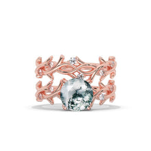 Load image into Gallery viewer, 2 Carat Genuine Moss Agate Twig Floral Yellow Gold Engagement  Ring Set
