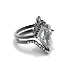 Load image into Gallery viewer, 14K Black Gold 4 Carat Kite Moissanite Halo Engagement Ring, Eternity Ring Set
