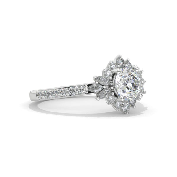 14K White Gold 1 Carat Moissanite Halo Engagement Ring