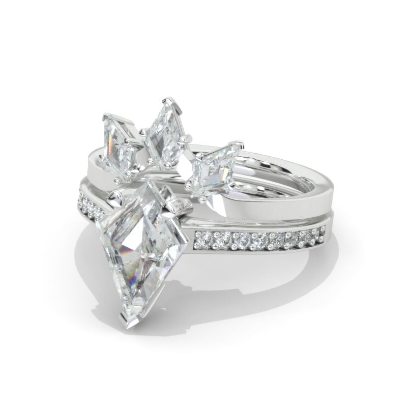 3 Carat Kite Moissanite Engagement Ring. 3CT Fancy Shape Moissanite Ring Set