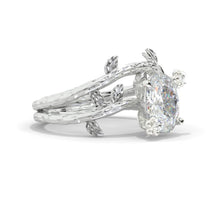 Load image into Gallery viewer, 2 Carat Oval Moissanite Leaf Engagement Ring. Gold Floral Twig Ring Set
