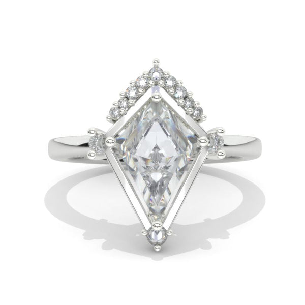 3 Carat Kite Moissanite Engagement Ring. 3CT Fancy Shape Halo Moissanite Ring