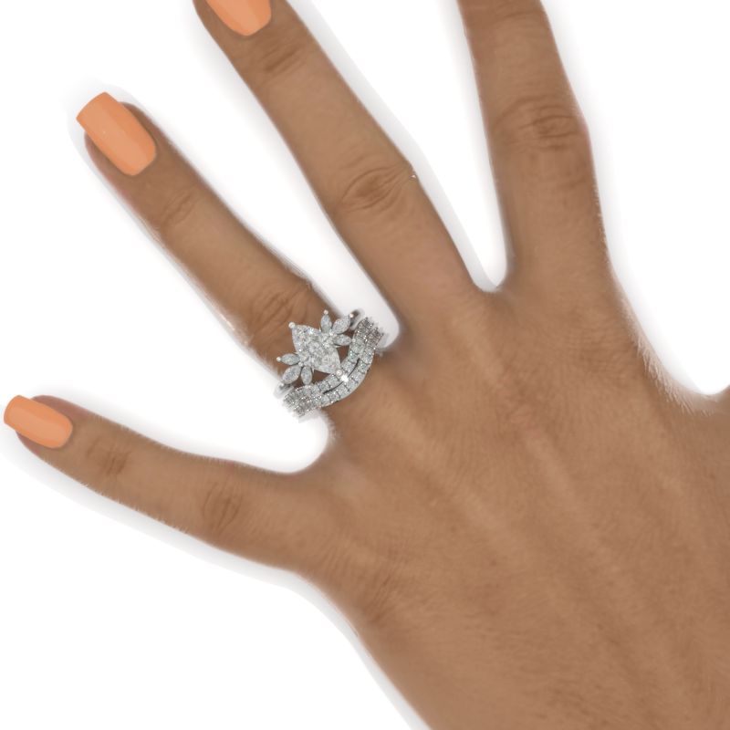 2Ct Marquise Cut Moissanite Vintage Engagement Ring, Marquise  Engagement Ring, Marquise Side Accents Stones 14K White Gold Ring Set