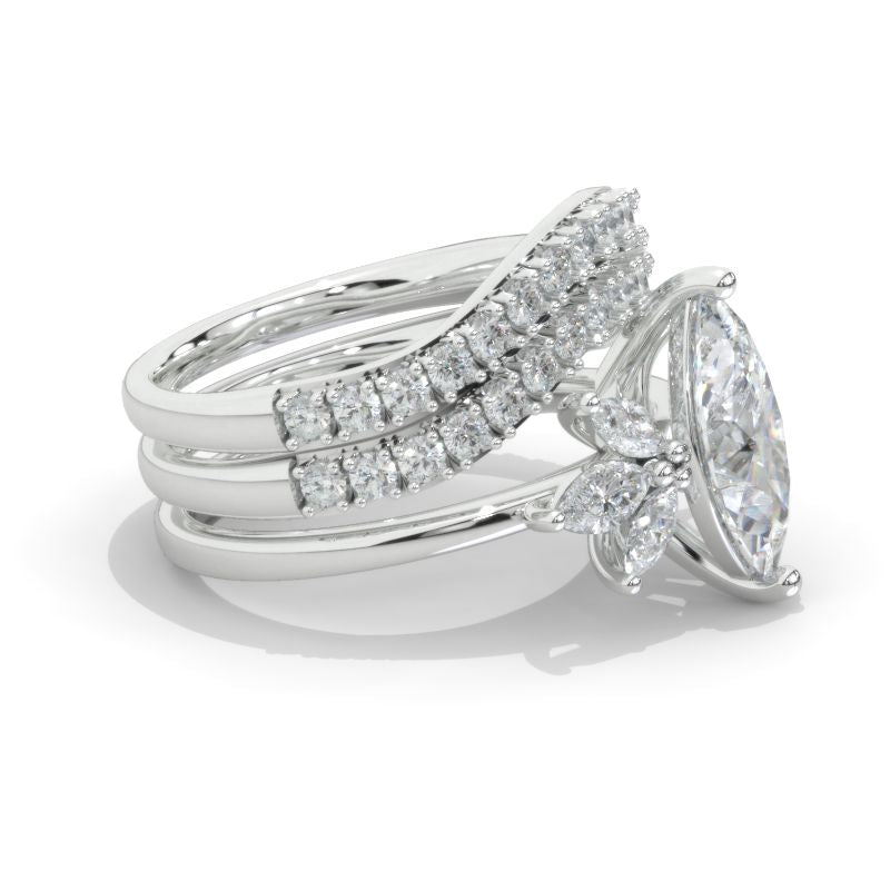 2Ct Marquise Cut Moissanite Vintage Engagement Ring, Marquise  Engagement Ring, Marquise Side Accents Stones 14K White Gold Ring Set