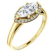 Load image into Gallery viewer, 14K Yellow Gold 10x5 mm Forever One Moissanite Marquise 1/10 CTW Diamond  Engagement Ring
