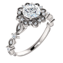 Load image into Gallery viewer, 14K White Gold  6 mm Forever One Moissanite Center Stone  Round Halo Engagement Ring
