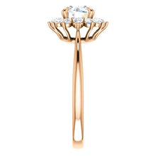 Load image into Gallery viewer, 14K Rose Gold  6.5 mm Round Forever One Moissanite Stone 3/8 CTW Diamond Set Halo-Style Engagement Ring
