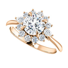 Load image into Gallery viewer, 14K Rose Gold  6.5 mm Round Forever One Moissanite Stone 3/8 CTW Diamond Set Halo-Style Engagement Ring

