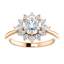 Load image into Gallery viewer, 14K Rose Gold  6.5 mm Round Forever One Moissanite Stone 3/8 CTW Diamond Set Halo-Style Engagement Ring
