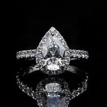 Load image into Gallery viewer, 14K Solid White Gold 3 Carat Halo Pear Cut Moissanite Ring
