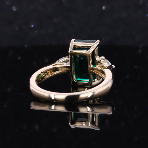 4 Carat Giliarto Elongated Emerald Cut Green Moissanite Gold Engagement Ring