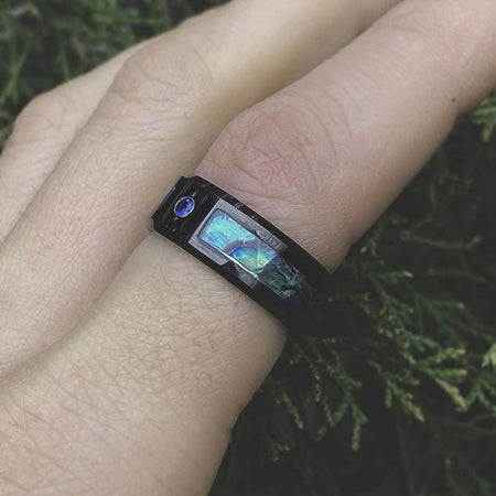 Natural Abalone Shell Men's tungsten carbide ring with high polished comfort fit inner face.