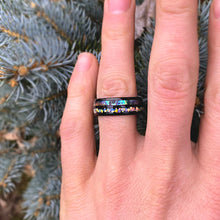 Load image into Gallery viewer, Abalone Shell and Fire Opal Engagement Men's Tungsten Carbide Ring
