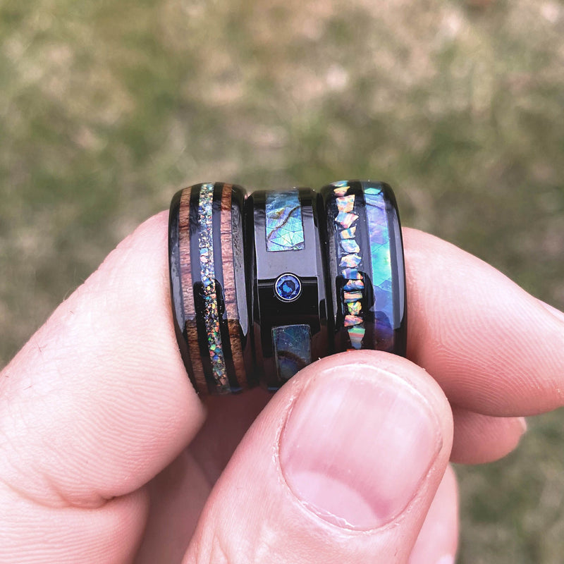 Genuine Abalone Shell Men's Tungsten Carbide Ring