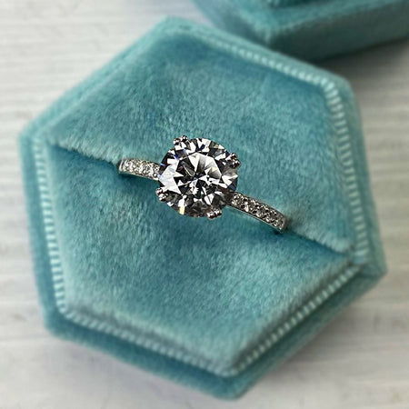 2 Carat Dark  Gray Grey Blue  Moissanite Stone with Accent Stones 14K White Gold Ring